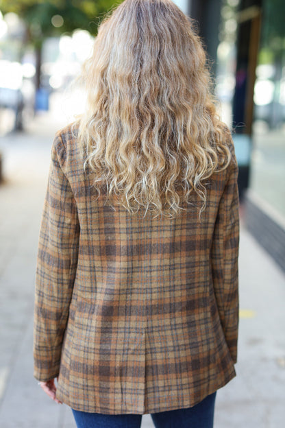 Make It Happen Spice Plaid Tailored Collar Lapel Blazer