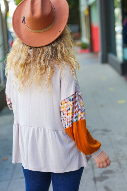 Taupe & Rust Turtleneck Babydoll Terry Top