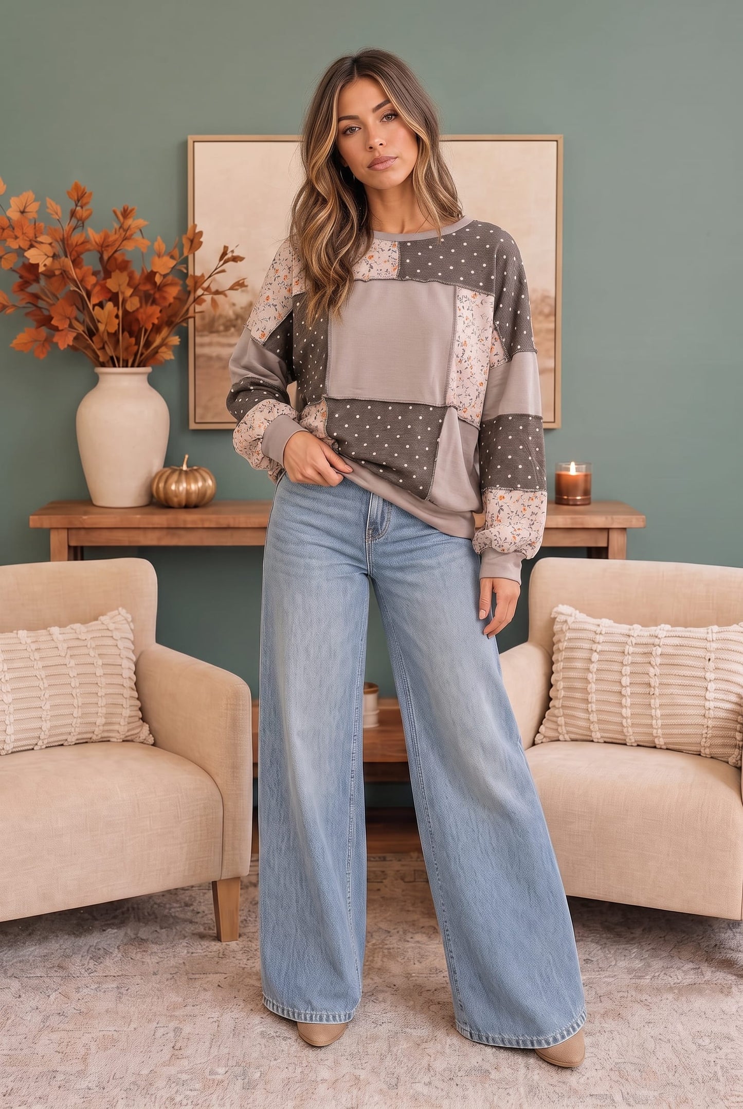 Thankful for Mixed Print Top