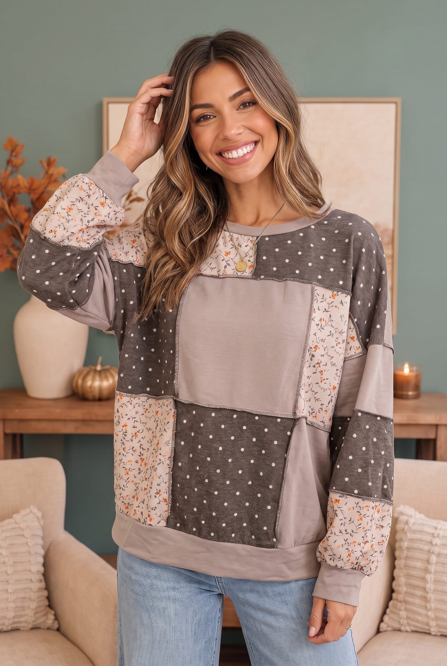 Thankful for Mixed Print Top
