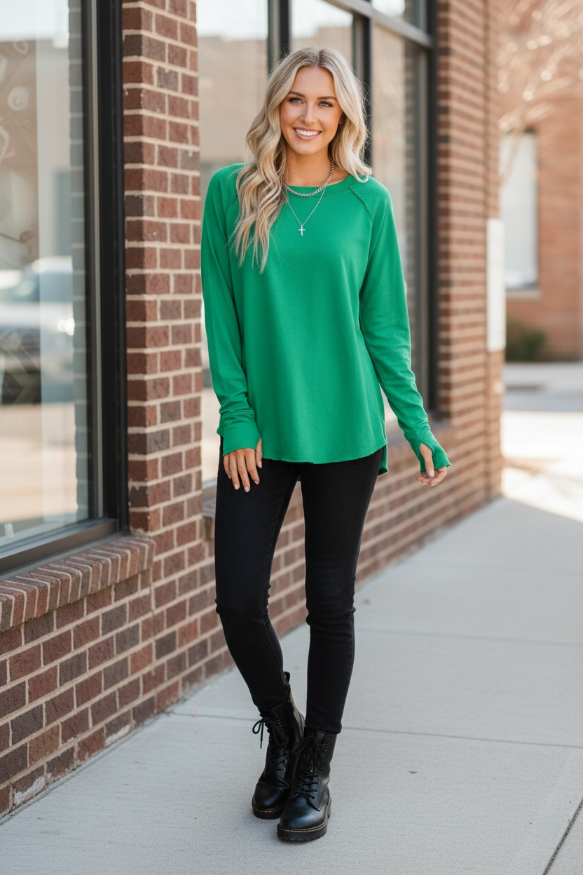 Nice to Each Other Raglan Sleeve Top in Kelly Green