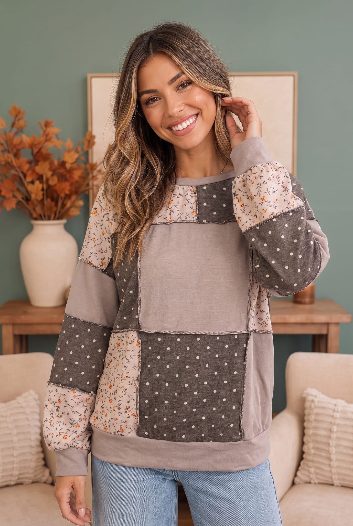 Thankful for Mixed Print Top