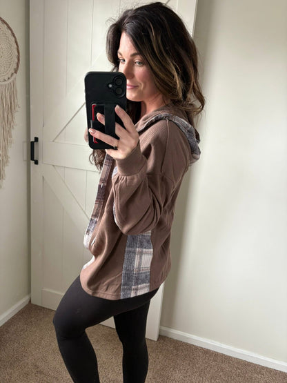 PREORDER: Plaid Mix Waffle Hooded Top