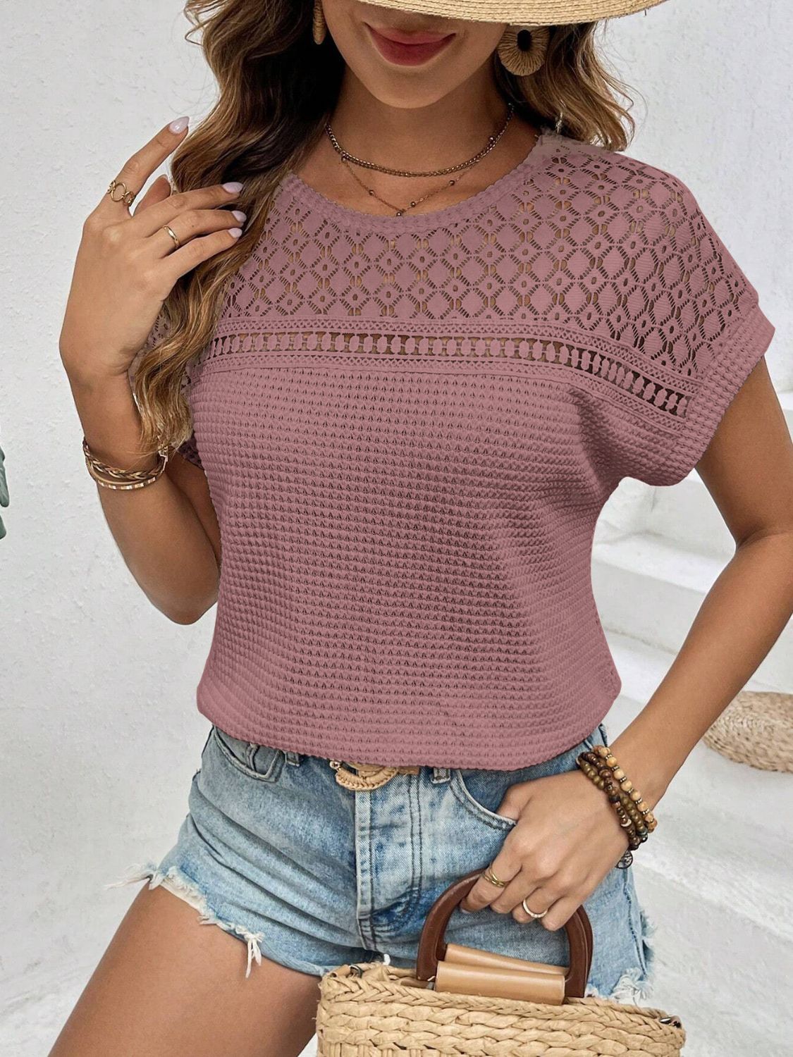 PREORDER: Waffle Knit Chest Detail Top