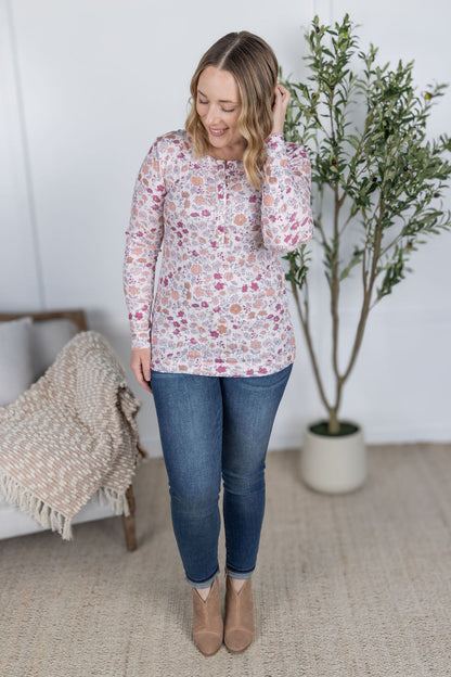 Floral Button Snap Henley