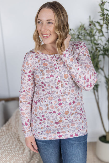 Floral Button Snap Henley