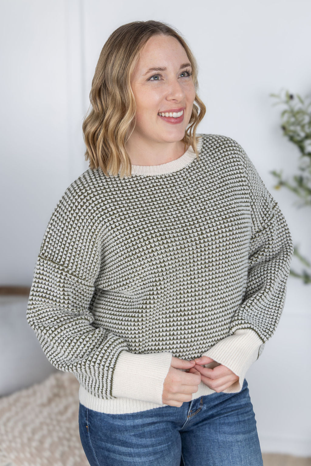 Charlotte Sweater, Olive and Cream