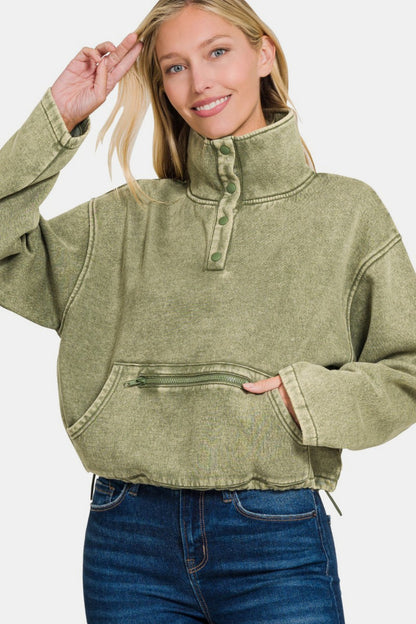 Wash Fleece Half Snap Sweatshirt with Pocket