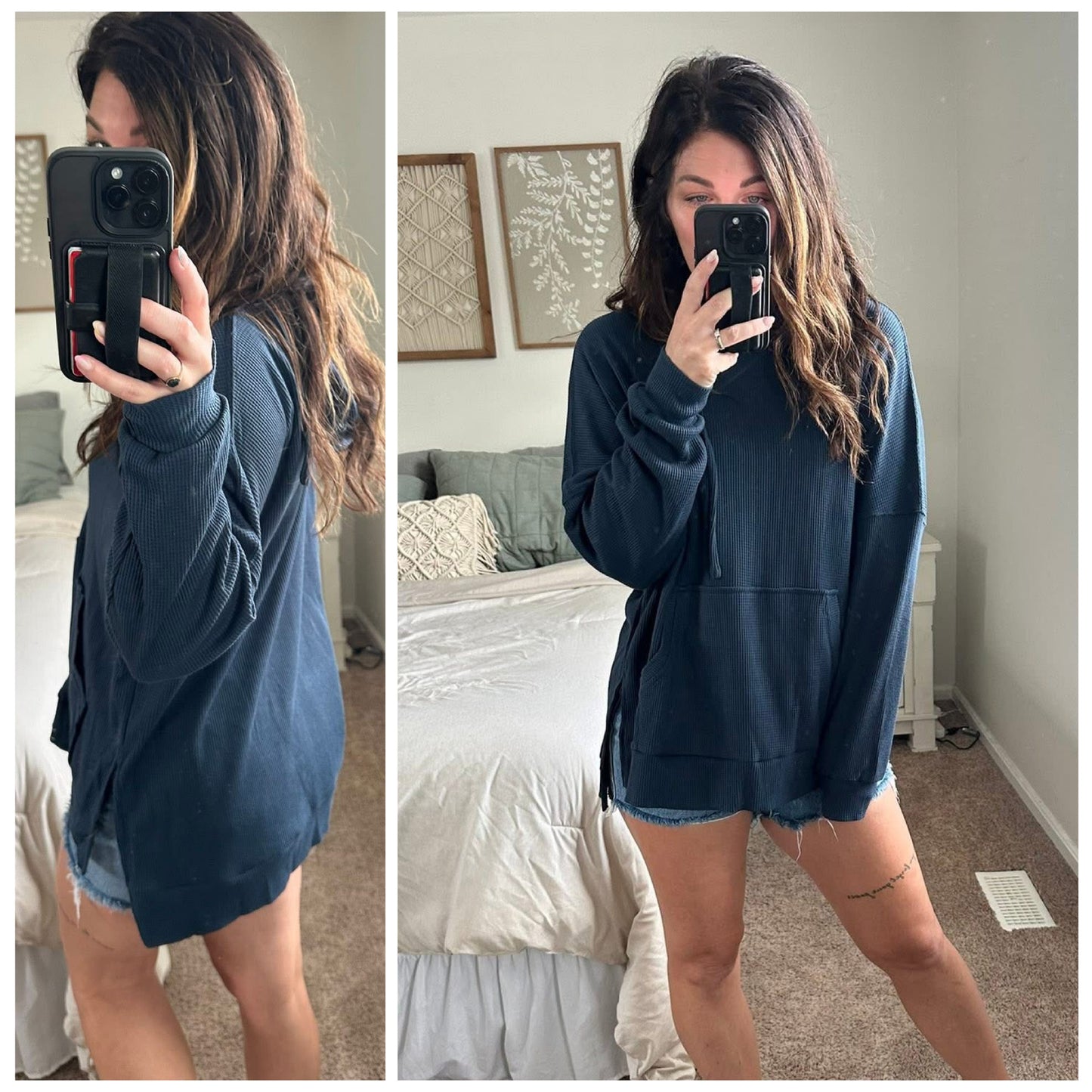 PREORDER: Slit Drawstring Waffle Knit Hoodie