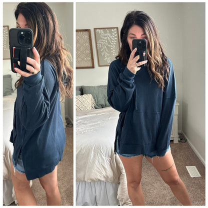 PREORDER: Slit Drawstring Waffle Knit Hoodie