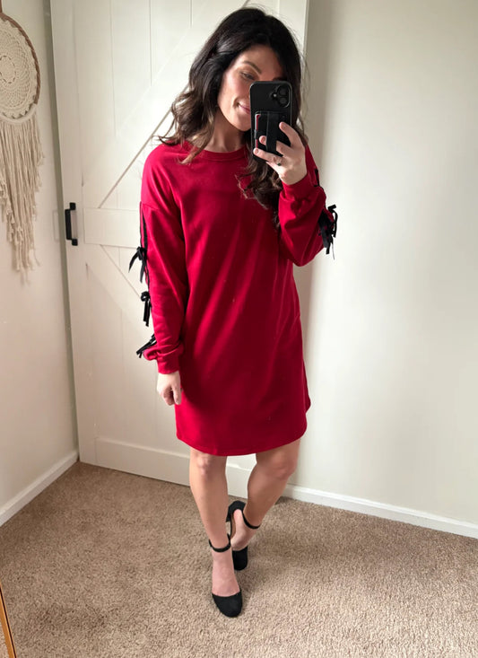 PREORDER: Velvet Ribbon Sweatshirt Dress