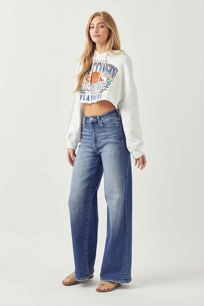 Risen High Rise Wide Leg Jeans