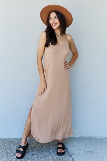 Good Energy Cami Side Slit Maxi Dress in Camel