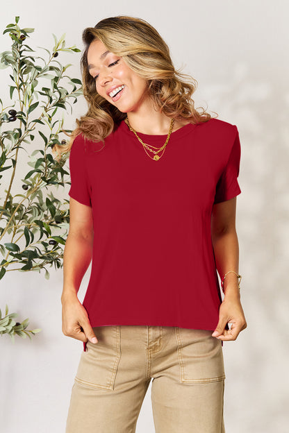 Semi Cropped Round Neck Short Sleeve T-Shirt