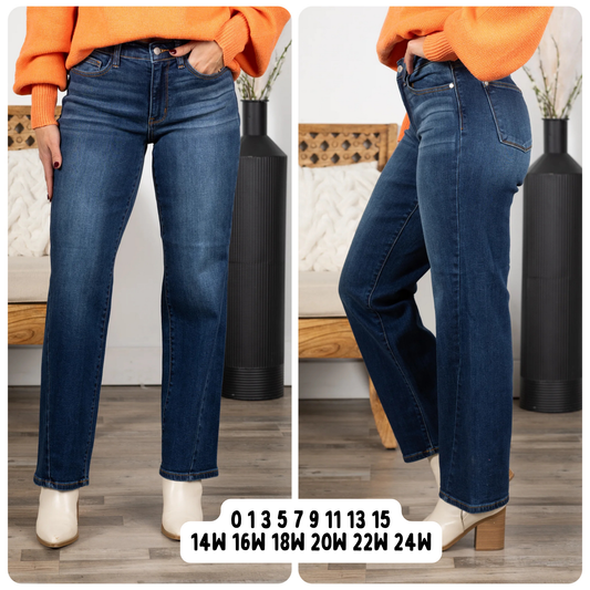 Judy Blue Side Seam Detail Straight Jeans with Pockets, 28” Inseam