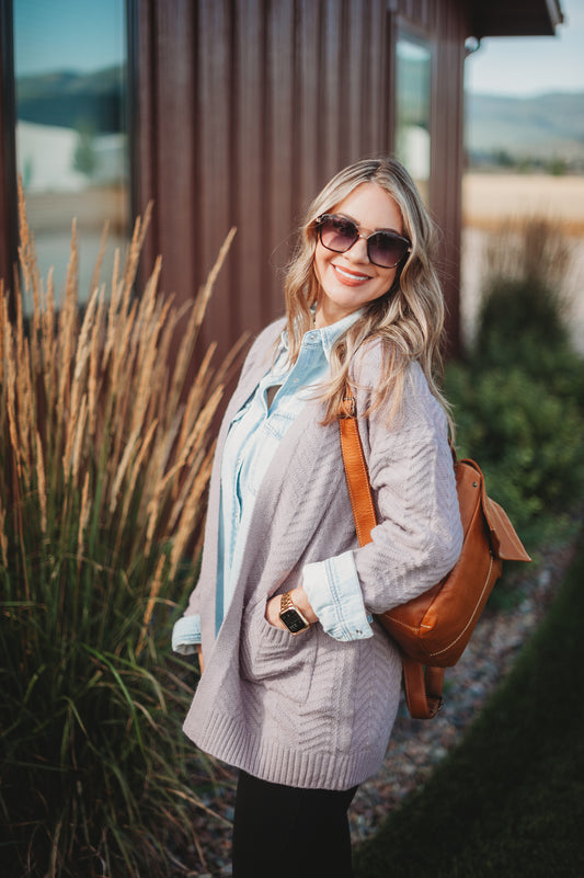 Billie Open Knit Cardigan - Dusty Purple