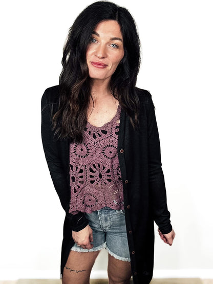 Preorder Button Down Long Sleeve Longline Cardigan