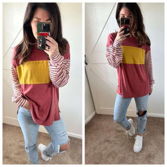 PREORDER: Mauve Color Block Long Sleeve