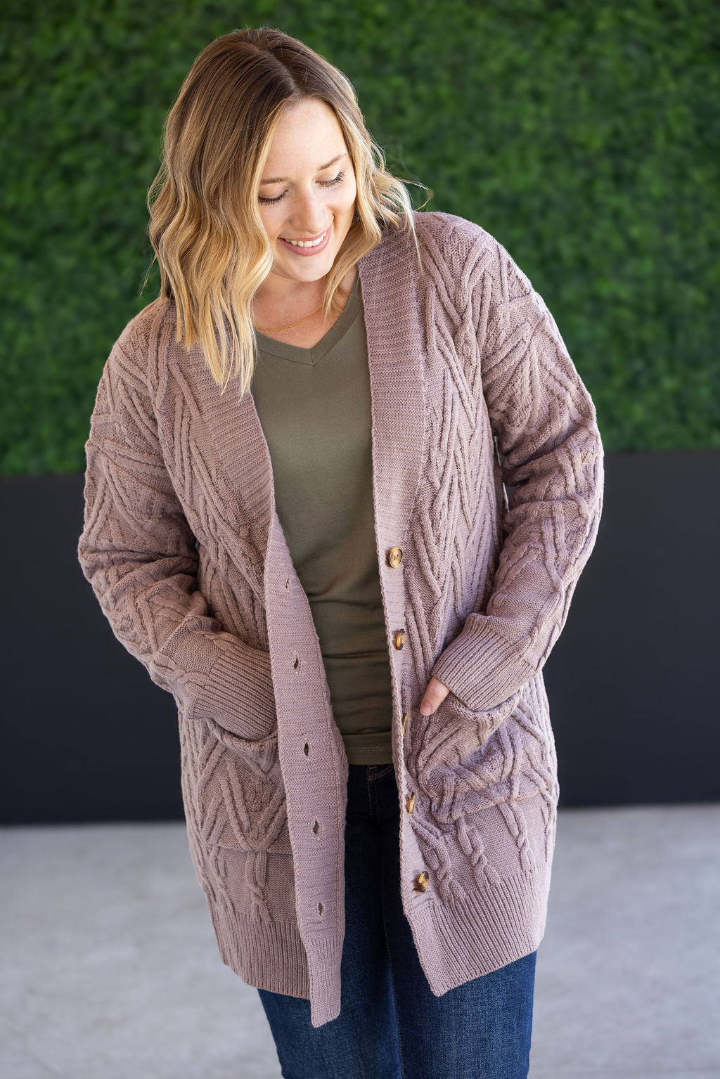 Brooks Button Sweater Cardigan - Light Mocha