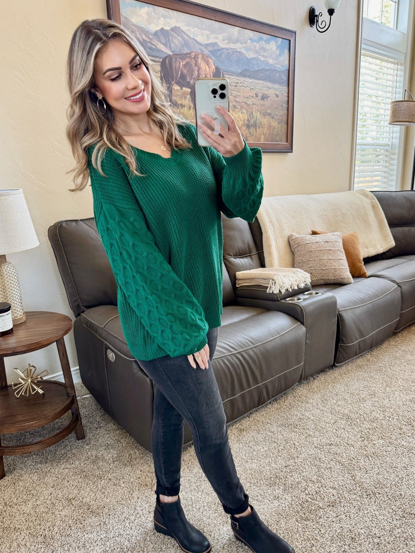Talina Textured Sweater - Forest Green