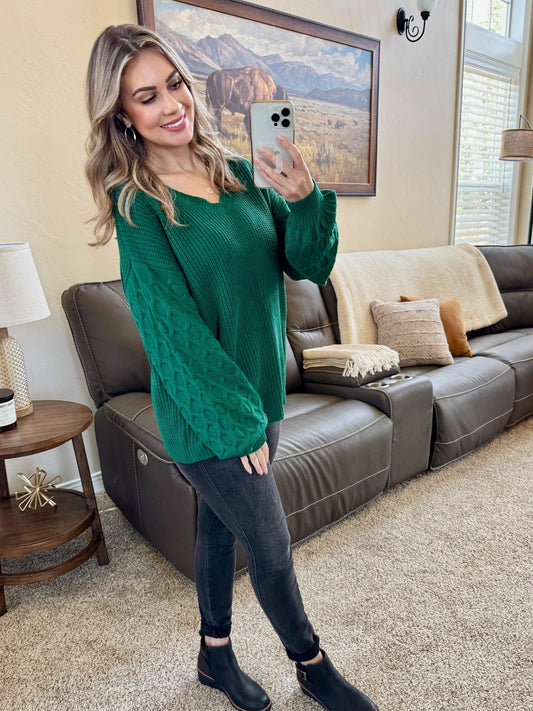 Talina Textured Sweater - Forest Green