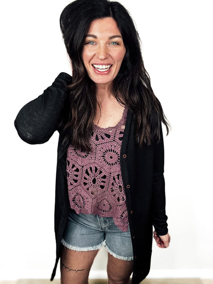 Preorder Button Down Long Sleeve Longline Cardigan