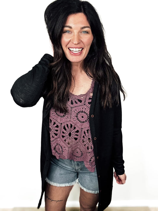Preorder Button Down Long Sleeve Longline Cardigan
