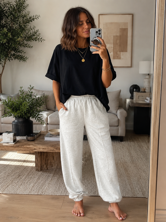 Front Seam Jogger Bottoms in 
Heather Grey