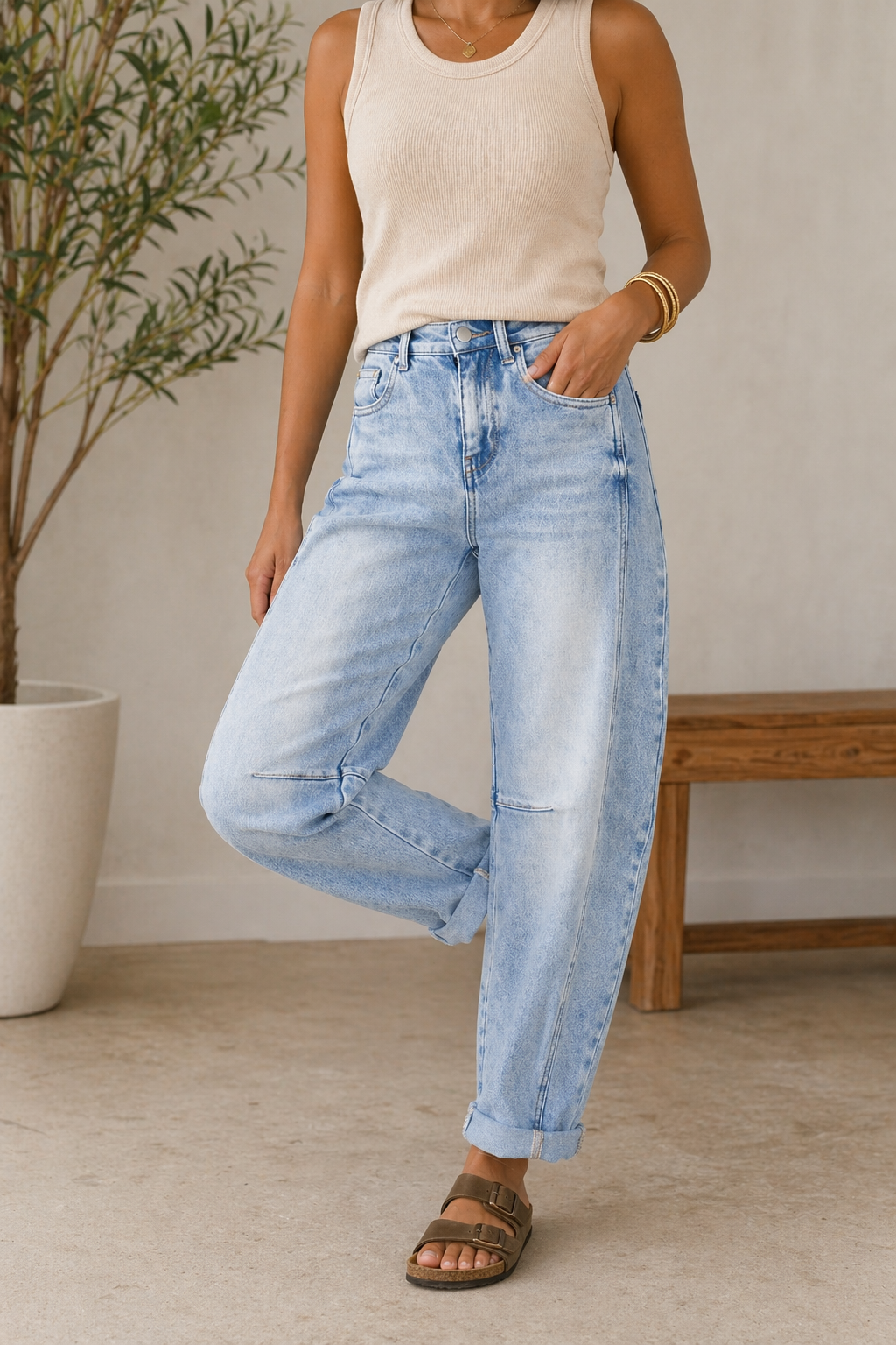 Risen Barrel Jean, Light Wash