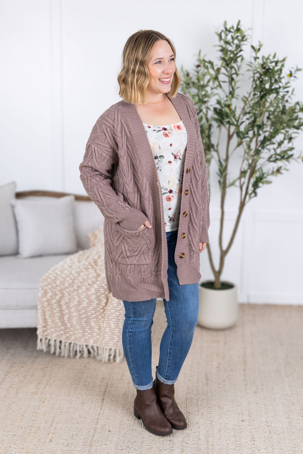 Brooks Button Sweater Cardigan - Light Mocha