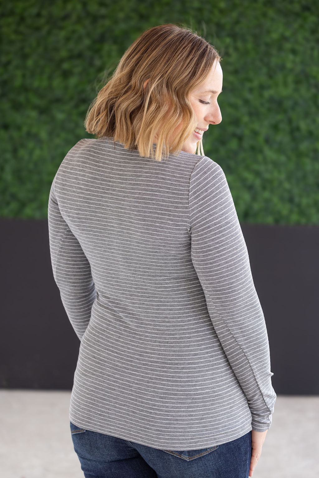 Striped Henley Long Sleeve - Gray