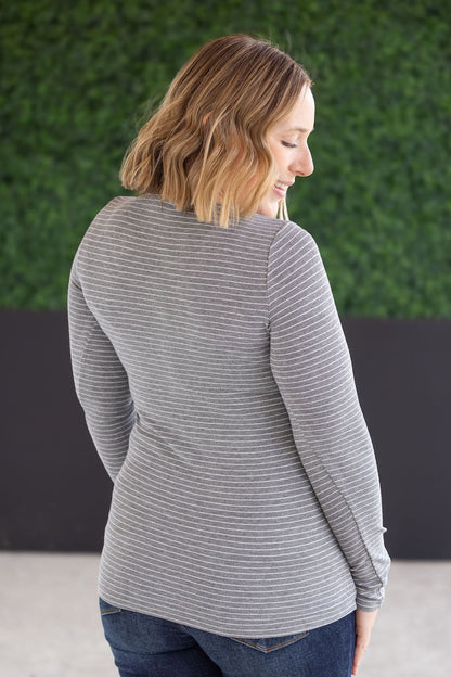 Striped Henley Long Sleeve - Gray