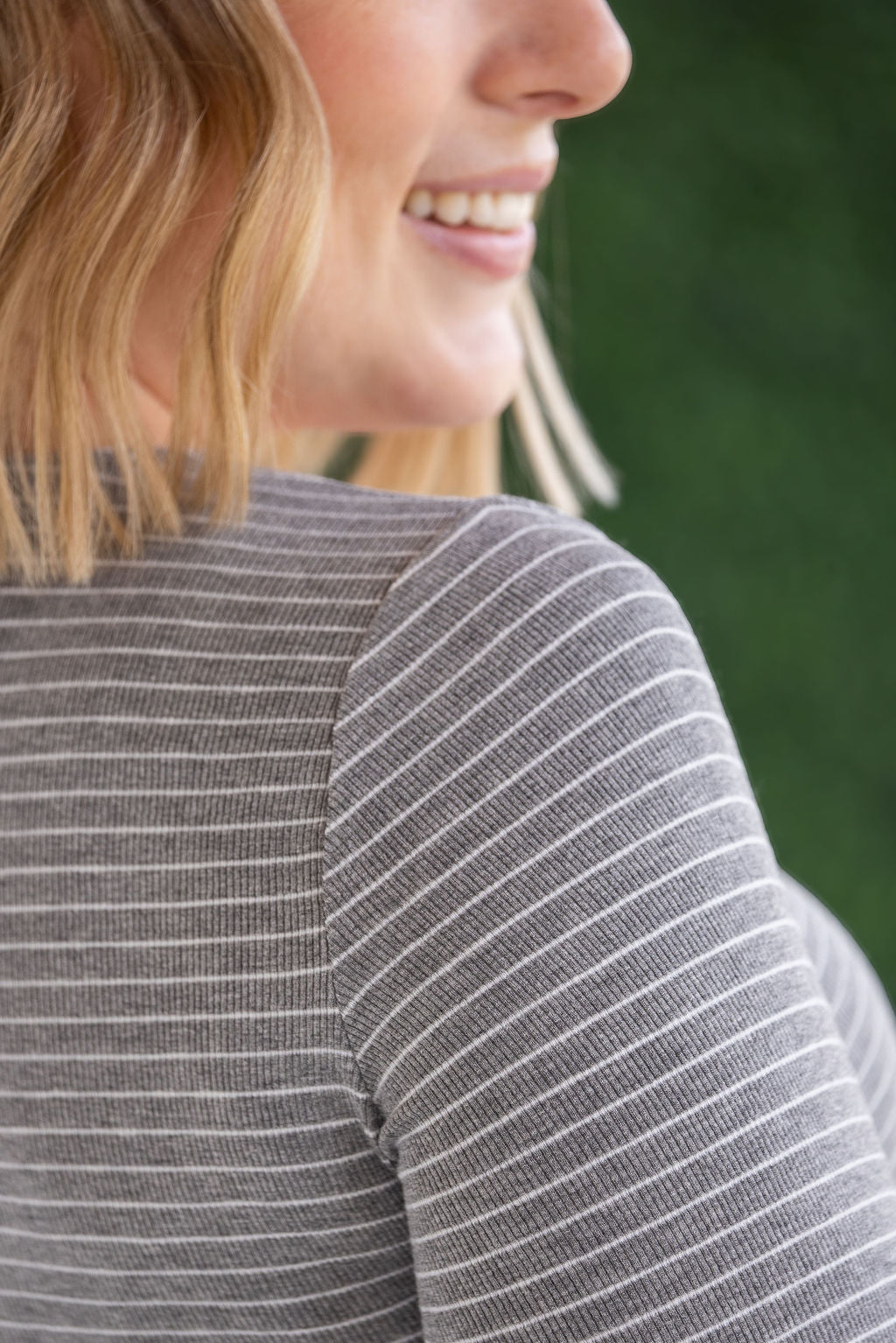 Striped Henley Long Sleeve - Gray