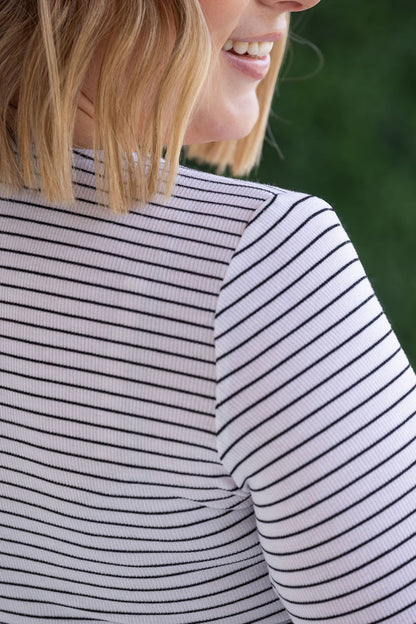 Striped Henley Long Sleeve - White