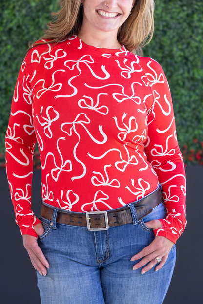 Blair Long Sleeve Top - Red and White Ribbons
