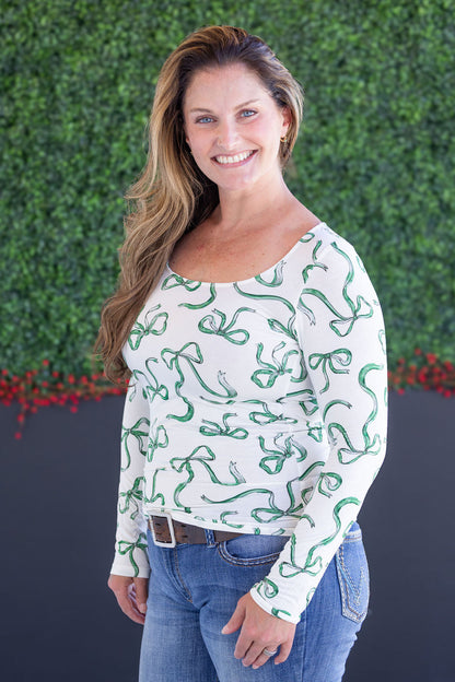 Alyssa Long Sleeve Top - Green Ribbons