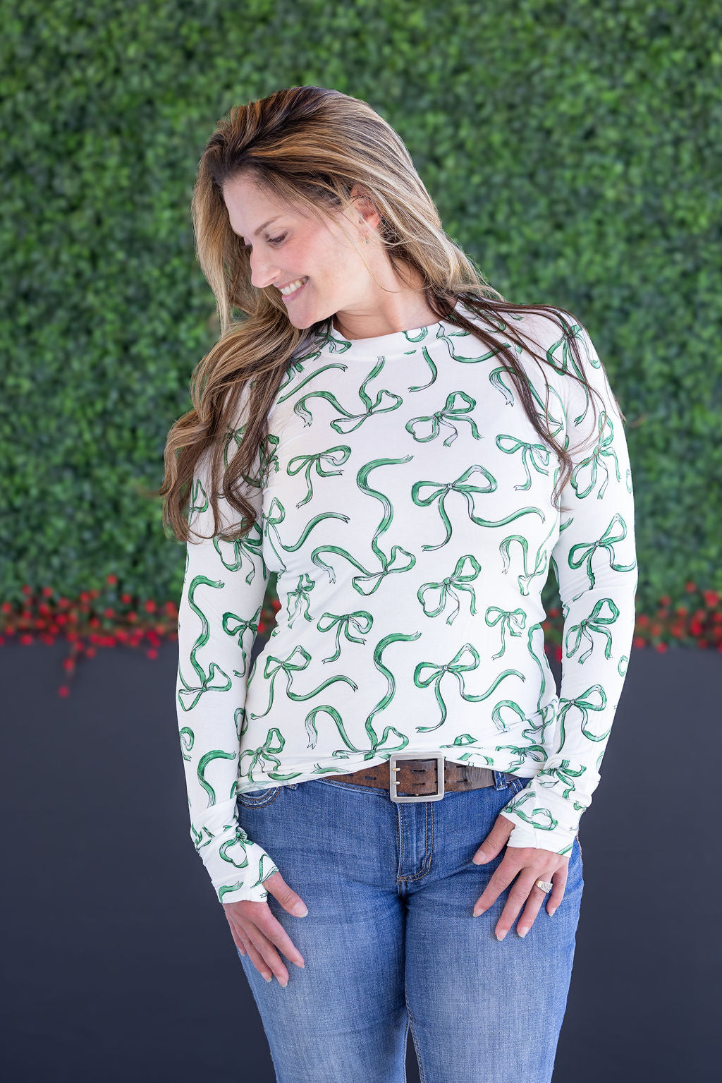 Blair Long Sleeve Top - Green Ribbons