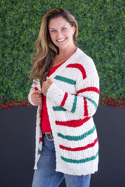 Red & Green Stripe Cardigan
