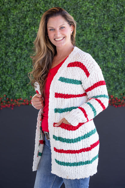 Red & Green Stripe Cardigan