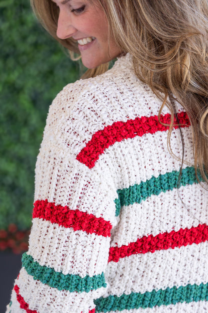 Red & Green Stripe Cardigan