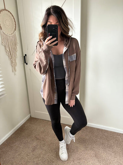 PREORDER: Plaid Mix Waffle Hooded Top