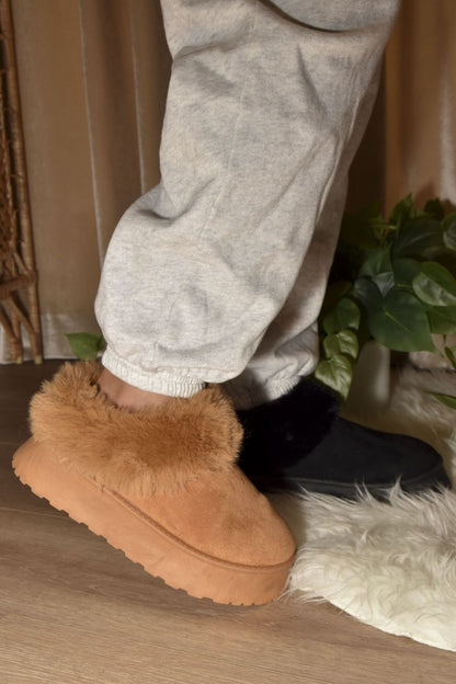 Camel Platform Slip On Booties