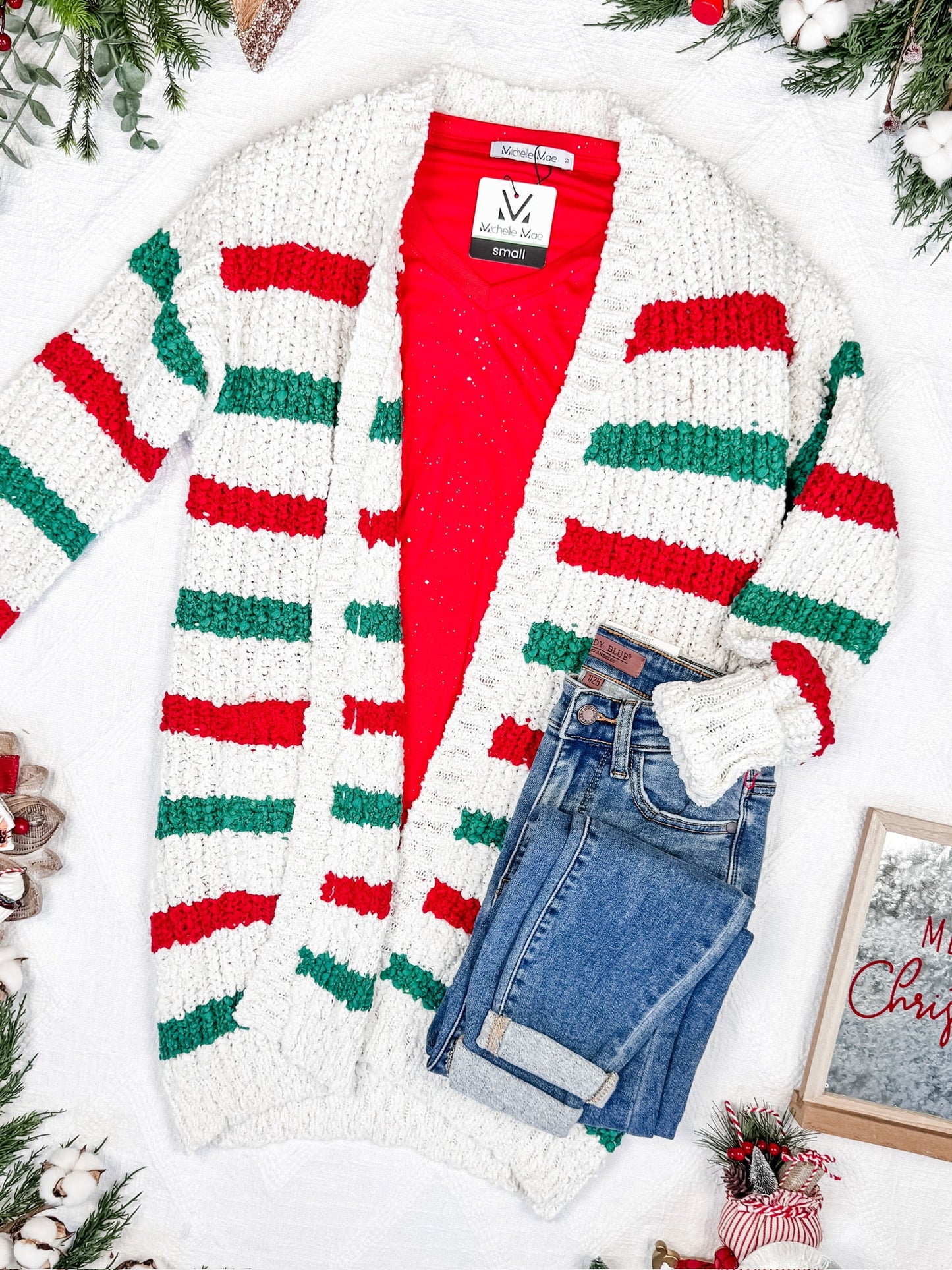 Red & Green Stripe Cardigan