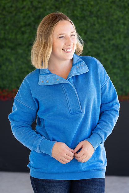 Vintage Wash Snap Pullover - Winter Blue