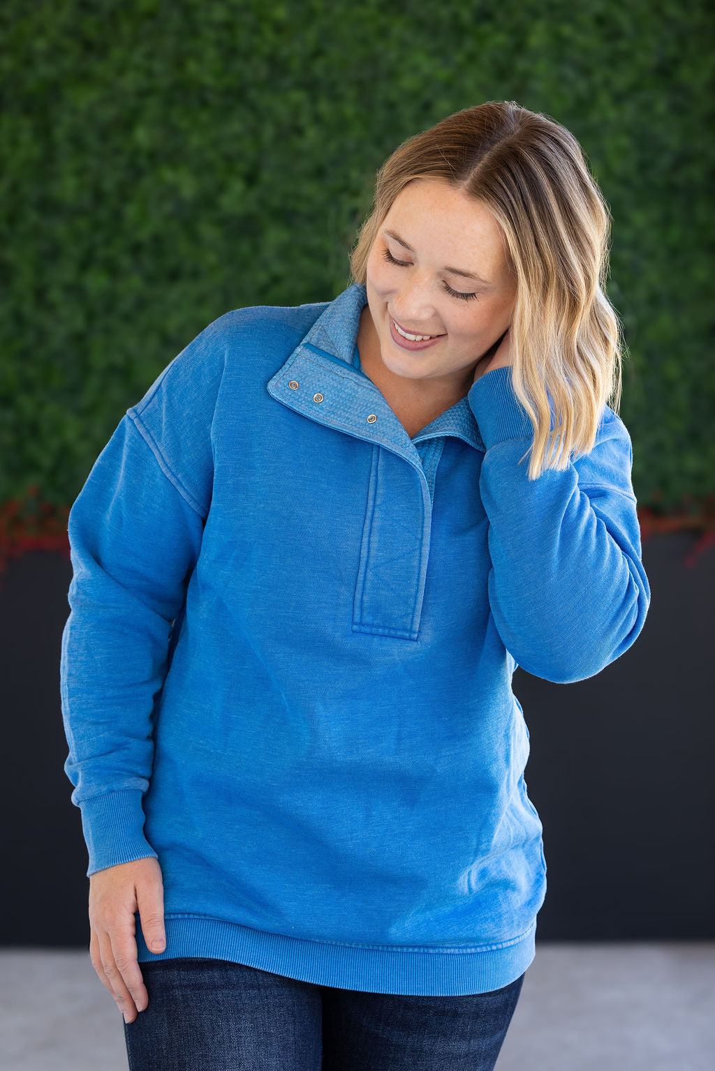 Vintage Wash Snap Pullover - Winter Blue