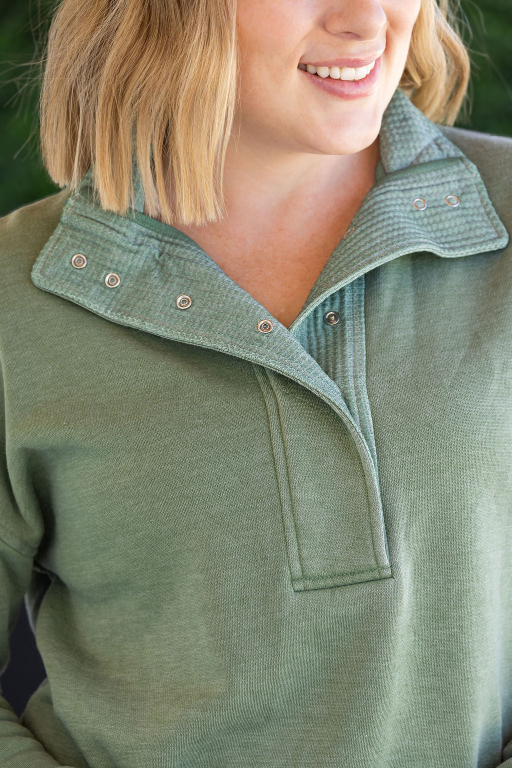 Vintage Wash Snap Pullover - Olive