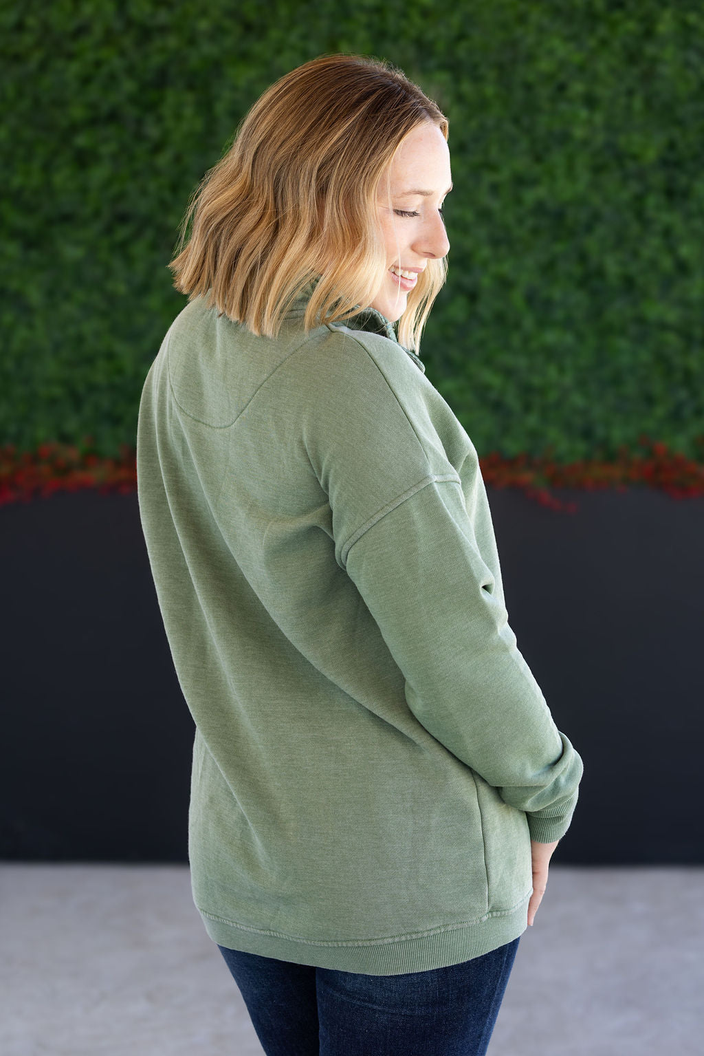 Vintage Wash Snap Pullover - Olive