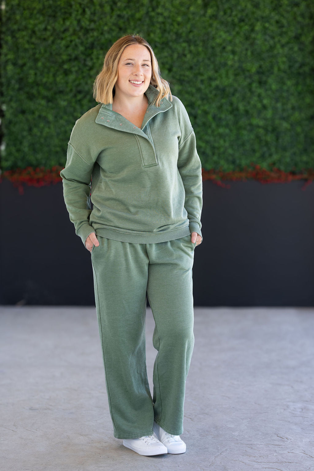 Vintage Wash Snap Pullover - Olive