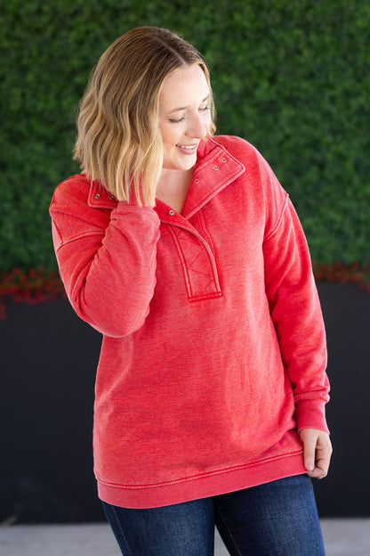 Vintage Wash Snap Pullover - Red