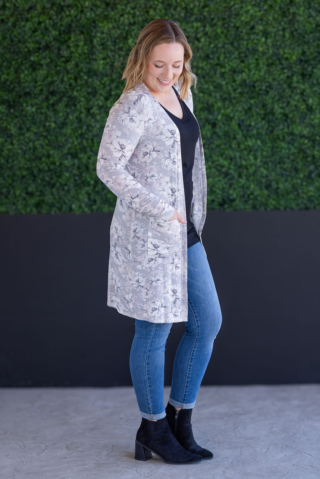 Classic Cardigan - Vintage Grey Floral